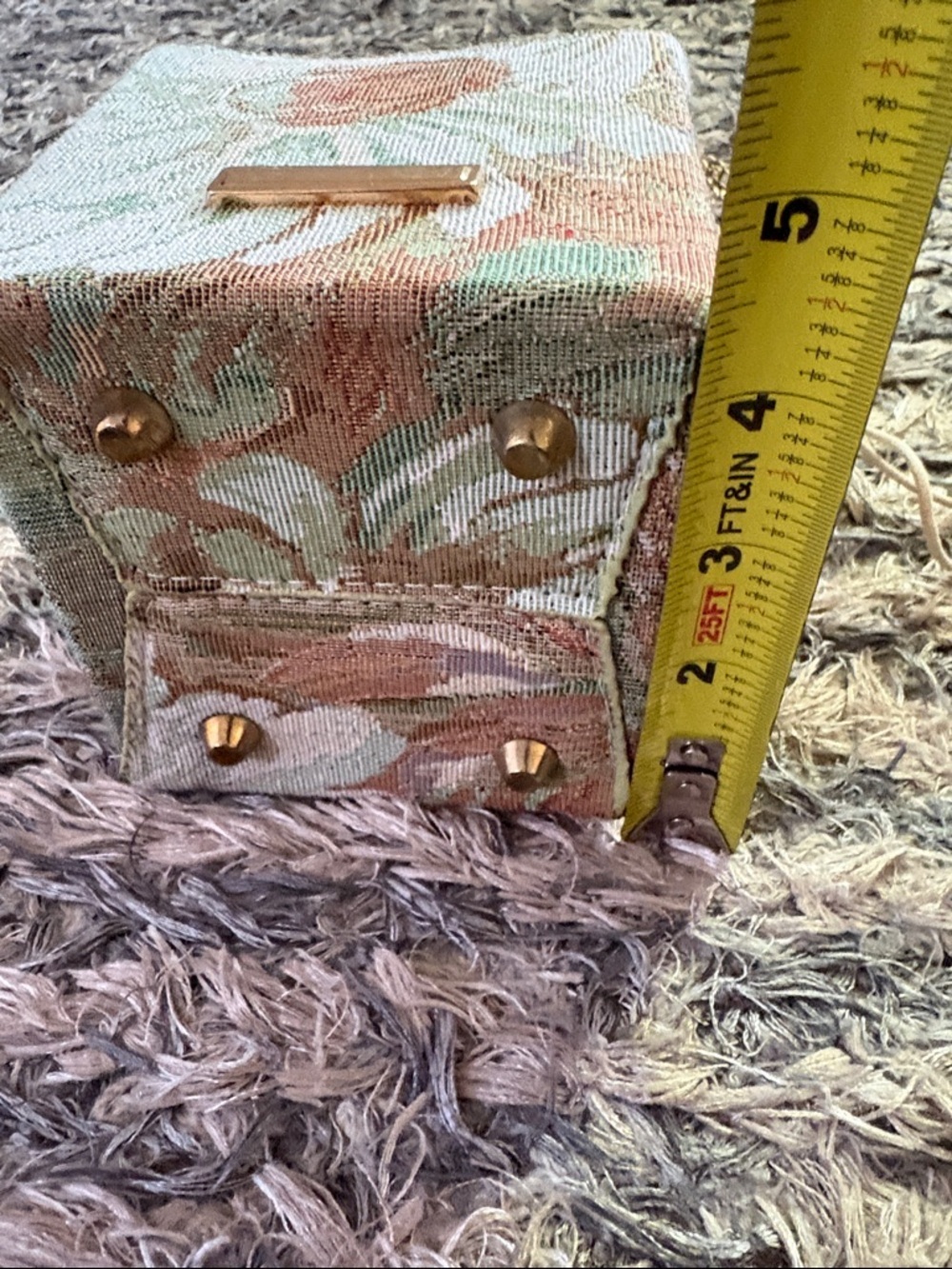 New Floral Tapestry Drawstring Mini Box Bag in Cream Brown and Green - Picture 10 of 12